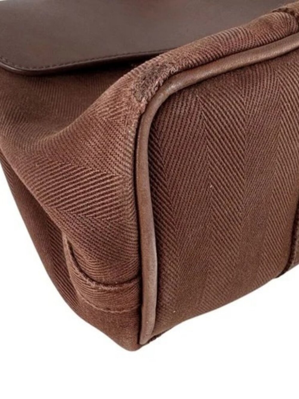 Auth HERMES Valparaiso PM Handbag Brown Cotton/Leather/Silvertone - z8812 - Picture 9 of 13